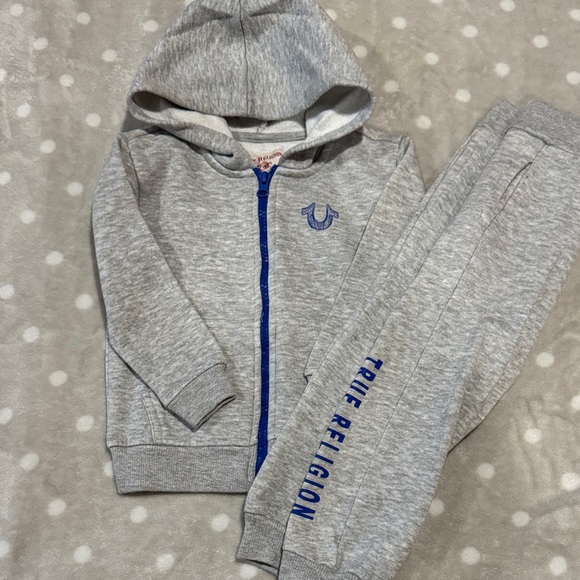 (Boy)True Religion Kids Gray and Blue Jogger Set - Picture 1 of 2